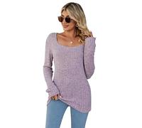 Rongseng Maglioni da Donna Maglia a Maniche Lunghe con Scollo Quadrato Sexy Slim Tunica Tops Elegante Pullover Morbido Leggero Sweatshirts T-Shirt Casual Felpa Moda Bluse per l'Autunno Inverno