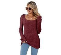 Rongseng Maglioni da Donna Maglia a Maniche Lunghe con Scollo Quadrato Sexy Slim Tunica Tops Elegante Pullover Morbido Leggero Sweatshirts T-Shirt Casual Felpa Moda Bluse per l'Autunno Inverno