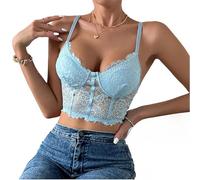 Rongseng Top da Donna in Pizzo Sexy con Spalline Sottili Incrociate Canotta Donna Estiva Crop Top Scollo a V Senza Pancia Regolabile Canottiera Casual Aderente Camisole