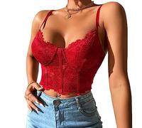 Rongseng Top da Donna in Pizzo Sexy con Spalline Sottili Incrociate Canotta Donna Estiva Crop Top Scollo a V Senza Pancia Regolabile Canottiera Casual Aderente Camisole