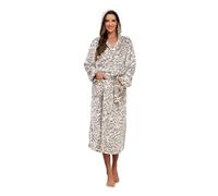 RONGTAI Accappatoio con cappuccio con stampa leopardata da donna, in pile lungo e spesso, con tasca, leggermente lussuoso, Marrone, Small