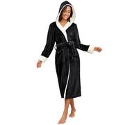 RONGTAI Accappatoio da donna in pile di peluche con cappuccio, camicia da notte spessa, vestaglia lunga da notte con due tasche laterali e cintura