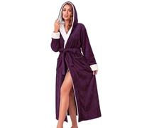 RONGTAI Accappatoio da donna in pile di peluche con cappuccio, camicia da notte spessa, vestaglia lunga da notte con due tasche laterali e cintura