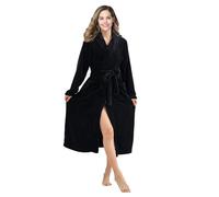 RONGTAI Fleece Robes for Women Plush Soft Warm Long Bathrobe with Pockets (Medium,Black)
