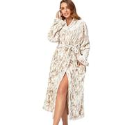 RONGTAI Fleece Robes for Women Plush Soft Warm Long Bathrobe with Pockets (X-Large,Brown Rabbit)