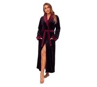 RONGTAI Plush Fleece Bathrobe for Women, Long Robe with Two Side Pockets and Belt, Warm and Cozy Fluffy Sleepwear Nightgown (US, Alpha, XX-Large, Regular, Regular, Black With Burgundy)