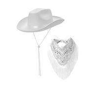 rongweiwang Cappelli da cowgirl leggeri e alla moda con cinturino regolabile per il mento, per eventi speciali, travestimenti, rave, disco, Halloween, cappelli da escursionismo, Bianco, 40x33x14cm