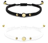 rongweiwang Due braccialetti intrecciati a mano con perline, neri e di coppia, abbinati in modo Per unico e adatto all'impegno di coppia e al legame amicizia.