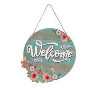 rongweiwang Ghirlanda di benvenuto per porta d'ingresso rotonda rustica da appendere, decorazione per porta d'ingresso, benedici la nostra casa, Benvenuto, 30x30x0.5 cm