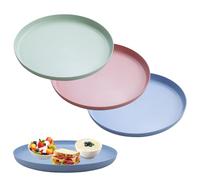 Rongxze 3 Pezzi Vassoio Gastro, 30.5cmx2.5cm Vassoio da Portata Rotondo, Vassoi Plastica Grandi per Frutta, Caffè, Pane, Tè, Bar, Ristorante e Cucina (Rosa, Blu, Verde)