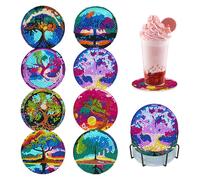 Rongxze 8 Pezzi Diamond Painting Sottobicchieri, Fatti a Mano Sottobicchieri di Pittura Diamante con Supporto, Albero Della Vita Diamante Sottobicchieri per Tazza