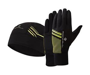 Ronhill, Set Beanie & Guanto Unisex, Nero/Giallo Fluo, S/M