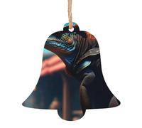 Ronin iguana in un saloon cyberpunk ornamento in legno ciondolo a forma di campana 4 pezzi per albero, parete e porta decorazione, stile vintage