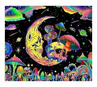 Roninkier Mushroom UV Tapestry Black Light Wall Cloth, Psychedelic Aesthetic Skeleton Nature Forest Wall Hanging for Bedroom Living Room (Mushroom 4, 150 x 100cm)
