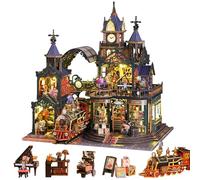 RonmayGift Kit fai da te per casa in miniatura: kit fai da te in miniatura per casa delle bambole con treno a vapore, puzzle 3D in legno per libreria, decorazione con luce LED, piccolo modello di