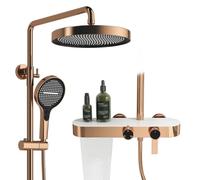 RONMX Set Doccia con Miscelatore, RSS0612 Maniglia Girevole Classica, 10inch/255mm Moderno Colonna Doccia, con Doccia Manuale, Pistola a Spruzzo, Rubinetto della Vasca, Altezza Regolabile