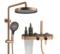 RONMX Set Doccia con Miscelatore, RSS0612 Maniglia Girevole Classica, 10inch/255mm Moderno Colonna Doccia, con Doccia Manuale, Pistola a Spruzzo, Rubinetto della Vasca, Altezza Regolabile