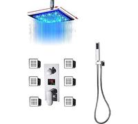 RONPOTY Set di rubinetti per doccia digitale LCD, soffione doccia a pioggia, getto massaggiante laterale SPA, display digitale a 3 vie, miscelatore per vasca da bagno, set completo da 30 cm, set