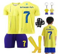 Ronronner Completo da calcio in maglia da bambino composto da maglietta, pantaloncini e calzini, maglietta gialla a maniche corte con il numero 7, per adulti e bambini, 60