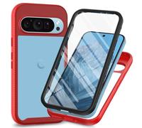 RonRun Cover Google Pixel 10/Pixel 10 Pro, Antiurto 360 Gradi Full Case con Protezione per Schermo Incorporata, Trasparente Rugged TPU Bumper Doppia Protettiva Case rosso
