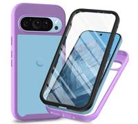 RonRun Cover Google Pixel 9 Pro XL, Antiurto 360 Gradi Full Case con Protezione per Schermo Incorporata, Trasparente Rugged TPU Bumper Doppia Protettiva Case Viola chiaro