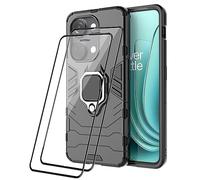 RonRun Cover per OnePlus Nord 3 5G Custodia per Magnetica Porta Telefono da Auto Doppio Strato a 360° Cavalletto in Metallo Antiurto + 2pcs Vetro Temperato Protezione Per Schermo, nero