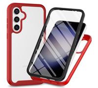 RonRun Cover Samsung Galaxy S25, Antiurto 360 Gradi Full Case con Protezione per Schermo Incorporata, Trasparente Rugged TPU Bumper Doppia Protettiva Case rosso