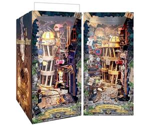RONSTONE Book Nook - Casa Delle Bambole Booknook con Copertura Antipolvere e Luce LED - Vicolo Magico Notturno Puzzle 3D Inserto per Libreria Regalo Creativo