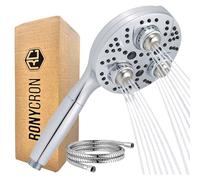 RonyCron Soffione doccia ad alta pressione 130 mm - Doccia a pioggia con filtro & 10 tipi di getti - Massaggio & Power Jet - Doccetta a mano a risparmio idrico con tubo - Cromo - Ti meriti