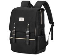 Ronyes Zaino vintage per computer portatile da 15,6 pollici, stile casual, con porta di ricarica USB, per lavoro universitario, zaino nero