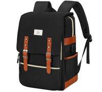 Ronyes Zaino vintage per computer portatile, per donne e uomini, da 15,6 pollici, stile casual, con porta di ricarica USB, per lavoro universitario, zaino nero