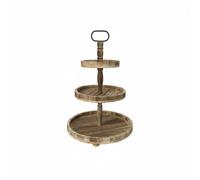 Ronyme Alzata per Torte Vassoio a Due Ripiani Piatto da Portata Supporto con Manico in Metallo Stile Country Legno con Venature Presentazione Cupcake Frutta, Tre Strati, Chiaro