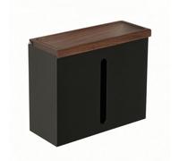 Ronyme Dispenser per Fazzoletti con Mensola Resistente All'acqua Portafazzoletti da Bagno con Doppia Installazione Portafazzoletti in Legno e Alluminio, Nero