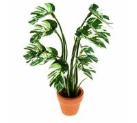 Ronyme Monsra Finta Realistica | Variegatura Marmorizzata Verde e Bianca, Mini, Pianta Artificiale con Vaso, per Micro Paesaggi