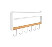 Ronyme oggetti con Asta in Legno e Ganci Salvaspazio Organizer Multiuso sotto Armadio Resistente Ruggine per Organizzazione Utensili, Bianco