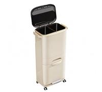 Ronyme Pattumiera con Pedale Carrellato Doppio Secchio Interno, Bidone con Pedale, Facile da Pulire, Pattumiera Maniglie, per, Crema, 3-Strato Doppio Cassetto