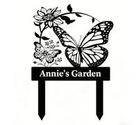 Ronyme Picchetto da Giardino Decorativo Farfalla Fiore da Cortile Insegna Ornamentale per Esterni Segnaposto Paesaggistico in Metallo Adatto per Aiuole Percorsi Giardino Bordo Prato, Nero