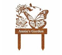 Ronyme Picchetto da Giardino Decorativo Farfalla Fiore da Cortile Insegna Ornamentale per Esterni Segnaposto Paesaggistico in Metallo Adatto per Aiuole Percorsi Giardino Bordo Prato, Ruggine