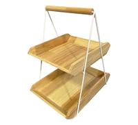 Ronyme Portafrutta doppio strato versatile porta piatti vassoio regali alzata per torte ornamento in legno per ristorante casa hotel, Light Brown S