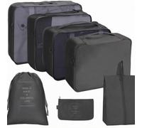 Ronyme Set da 7 Pezzi Organizer da per Abiti Biancheria Articoli da Toeletta Contenitori Rettangolari per Valigia con Manico Separatori per Bagao, Nero, 7 Pezzi