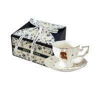 Ronyme Set di tazze da cappuccino con piattino, tazza da tè in ceramica floreale da 250 ml, tazza da latte per caffè, inaugurazione della casa, ristorante, con Scatola di Imballaggio