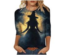 Roobeety Maglietta a maniche lunghe da donna con motivo lupo e stampa luna, casual, autunnale, con scollo rotondo, per il tempo libero e la vita quotidiana in look naturale, Stil#n01 Blu, L