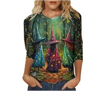 Roobeety Maglietta a maniche lunghe da donna con stampa a castello delle fiabe | Maglia casual con scollo rotondo per il tempo libero e la vita quotidiana in stile fantasy colorato, Stil#r01 verde, L