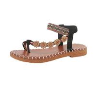 Roobeety Sandali da donna con fiori 3D, stile bohémien, etnici, piatti, estivi, comodi, antiscivolo, con cinturino, leggere, con punta aperta, elastico per vacanze sull'isola, Stile X01 nero, 40.5 EU