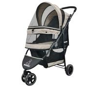 ROODO 3 Wheel Dog Pet Cat Stroller Best Lightweight Foldable Compact Portable Jogger All Terrain Travel Pet Gear Puppy Kitty Stroller for up to 30lbs Medium Small Dogs and Cats(Light Khaki)