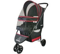 ROODO Escort Passeggino per animali domestici a 3 ruote per cani e gatti di taglia piccola/media, pieghevole, portatile, nero e rosso