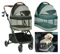 ROODO Passeggino per cani 3 in 1, sistema da viaggio per animali domestici, si trasforma in trasportino staccabile per cuccioli e gatti e seggiolino auto per animali domestici, ruote in gomma,