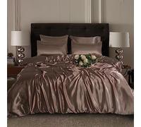ROOEE Parure da letto in satin di seta, 4 pezzi, lenzuolo con copripiumino, 2 federe. Colore - Visone - Taglia singola
