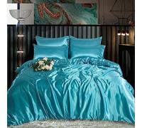 ROOEE Set completo di biancheria da letto in raso di seta - 6 PCS - Lenzuolo con angoli, Copripiumino, 4 Federe. Colore - Teal Taglia - King