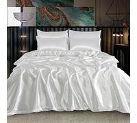 ROOEE Set completo di biancheria da letto in raso di seta, 6 pezzi, lenzuolo con angoli, copripiumino, 4 federe. Colore - Bianco Misura - Super King